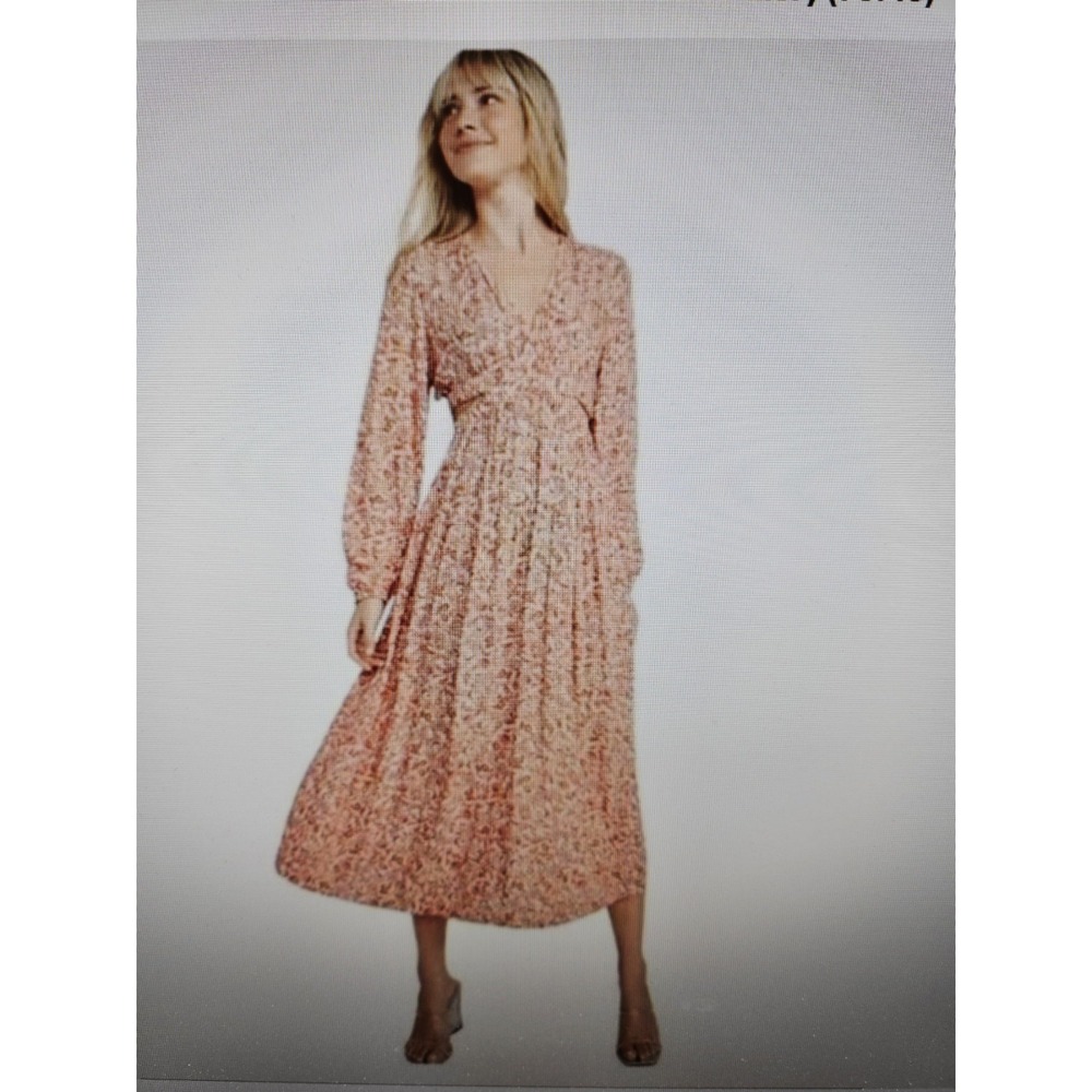 NWT Old Navy Side Waist Cutout Orange/Cream Ditsy Floral Print Maxi Dress, +2X